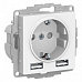 Розетка 1гн с/п с з/к + 2USB (1 порт 1,2А+1 порт 2,4А) Белый AtlasDesign ATN000130