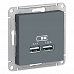 Розетка USB (1 порт 1,2А+1 порт 2,4А) Грифель AtlasDesign ATN000733